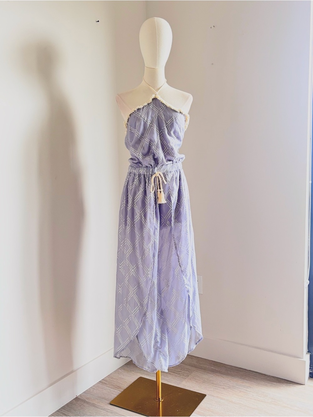 Surf Gypsy Lavender Halter Maxi Dress with Cream Trim